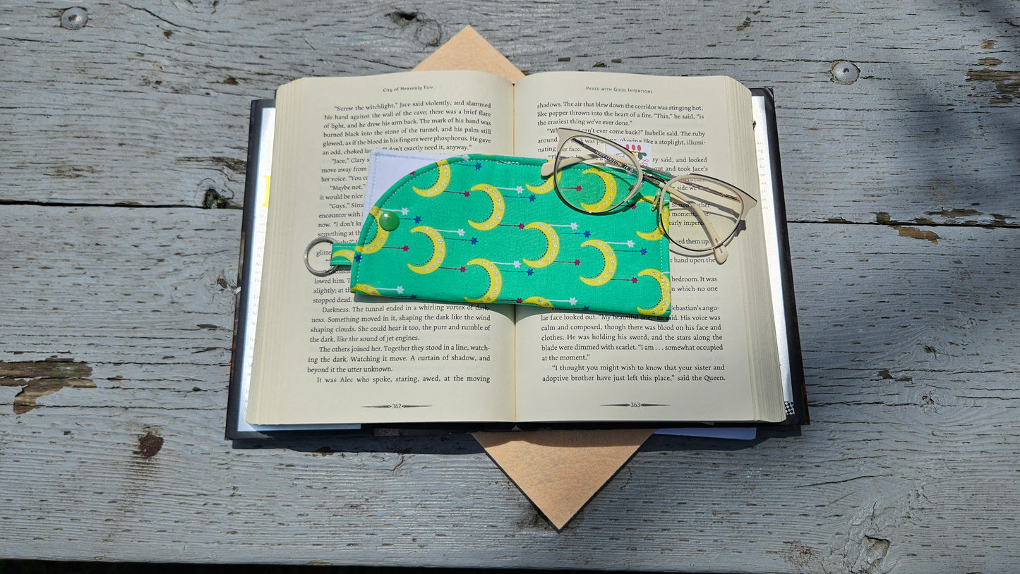 "Moon and Falling Stars" Sunglasses and Eyeglasses Fabric Cases with keychain loop