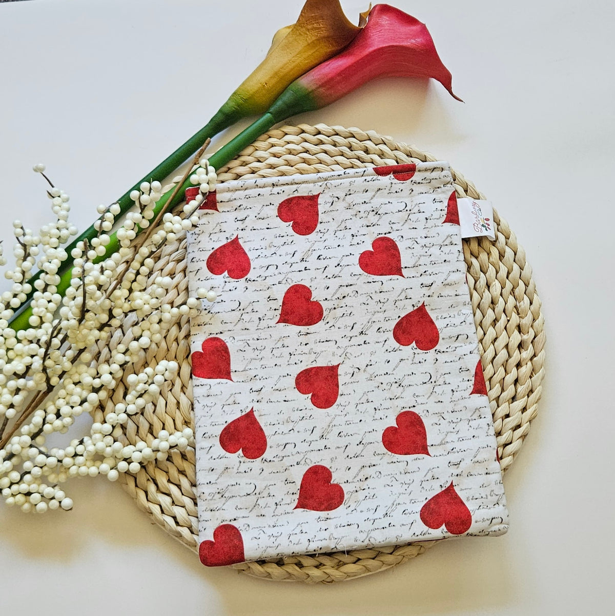 Romantic Hearts and Letter Book Sleeve for book lovers