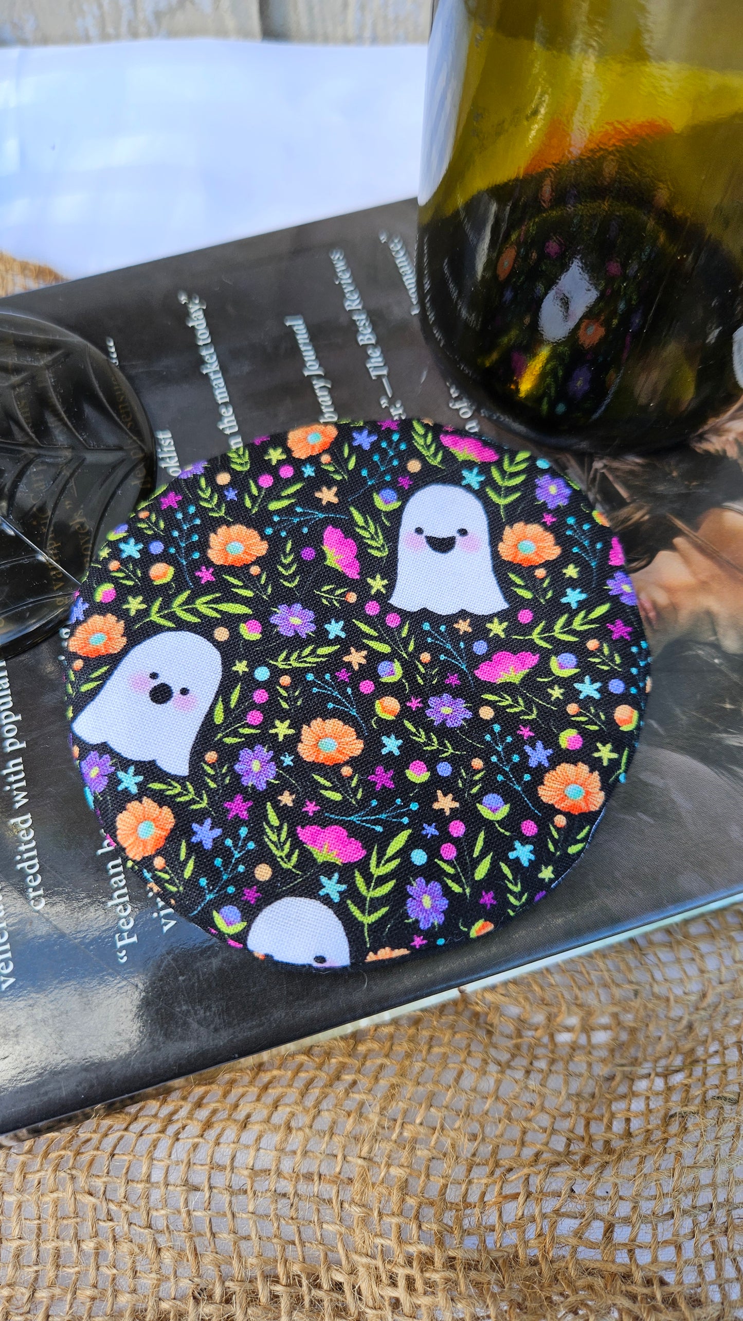 Autumn Garden Ghosts WIne Glass Coaster