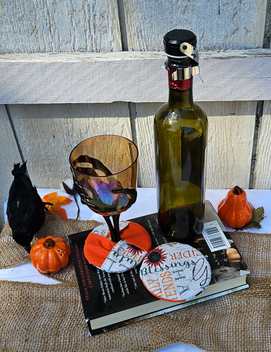 Autumn Words Collage WIne Glass Coaster