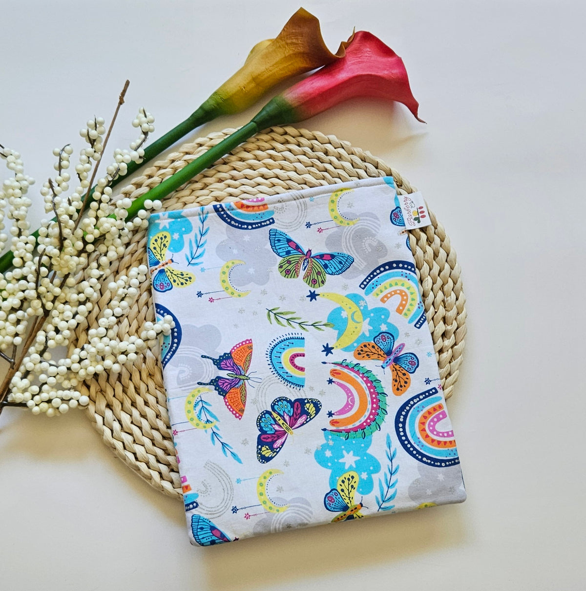 White Butterfly and Rainbows Book Sleeve for book lovers