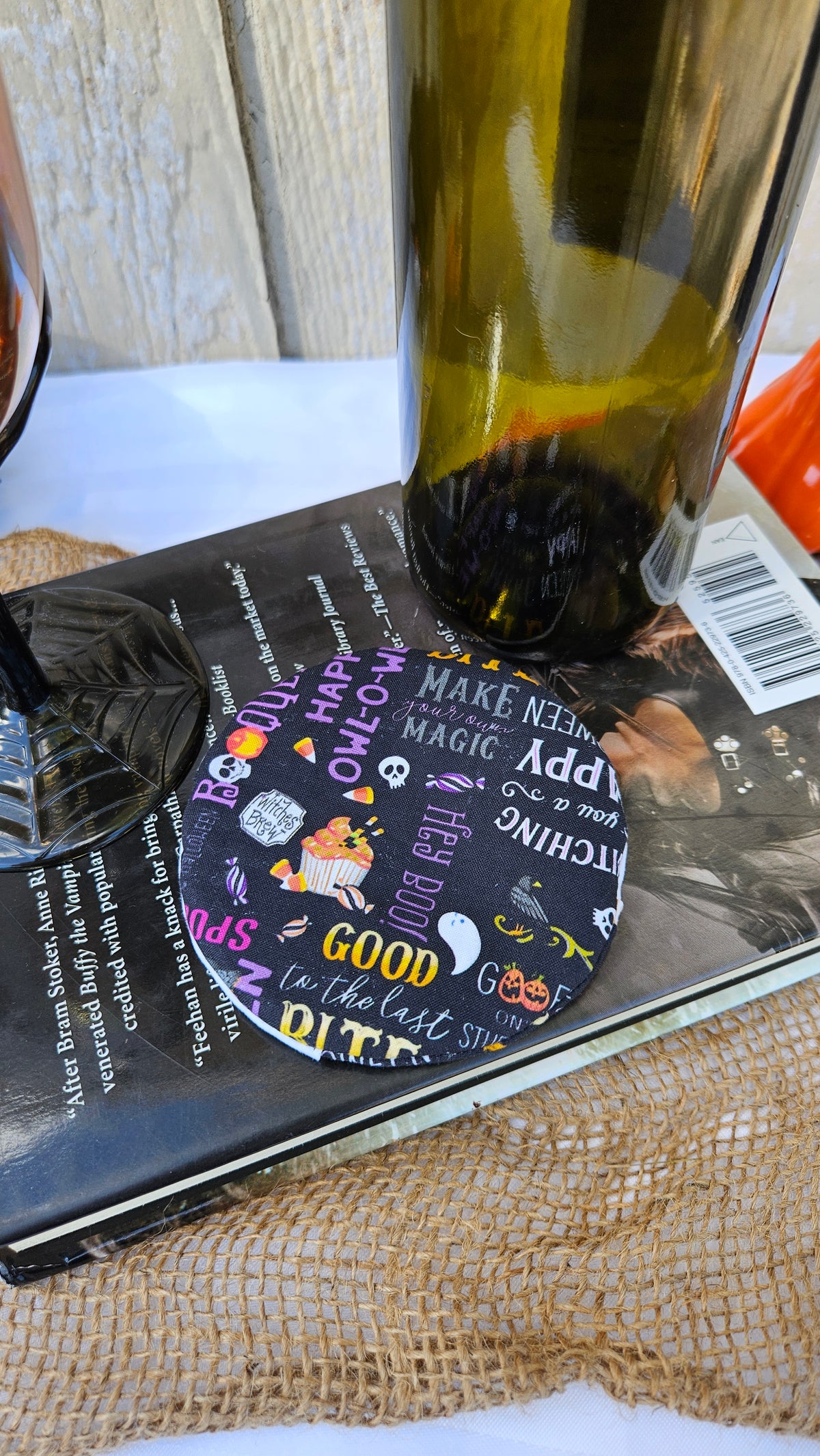 Spooky Halloween Words Collage WIne Glass Coaster