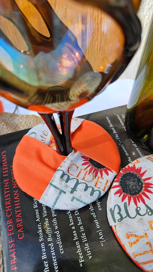 Autumn Words Collage WIne Glass Coaster