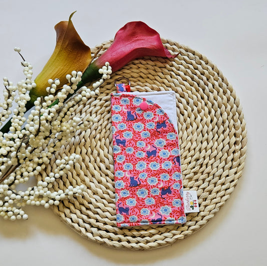 "Pink Night Florals and Cats" Reading glasses Fabric Cases with keychain loop