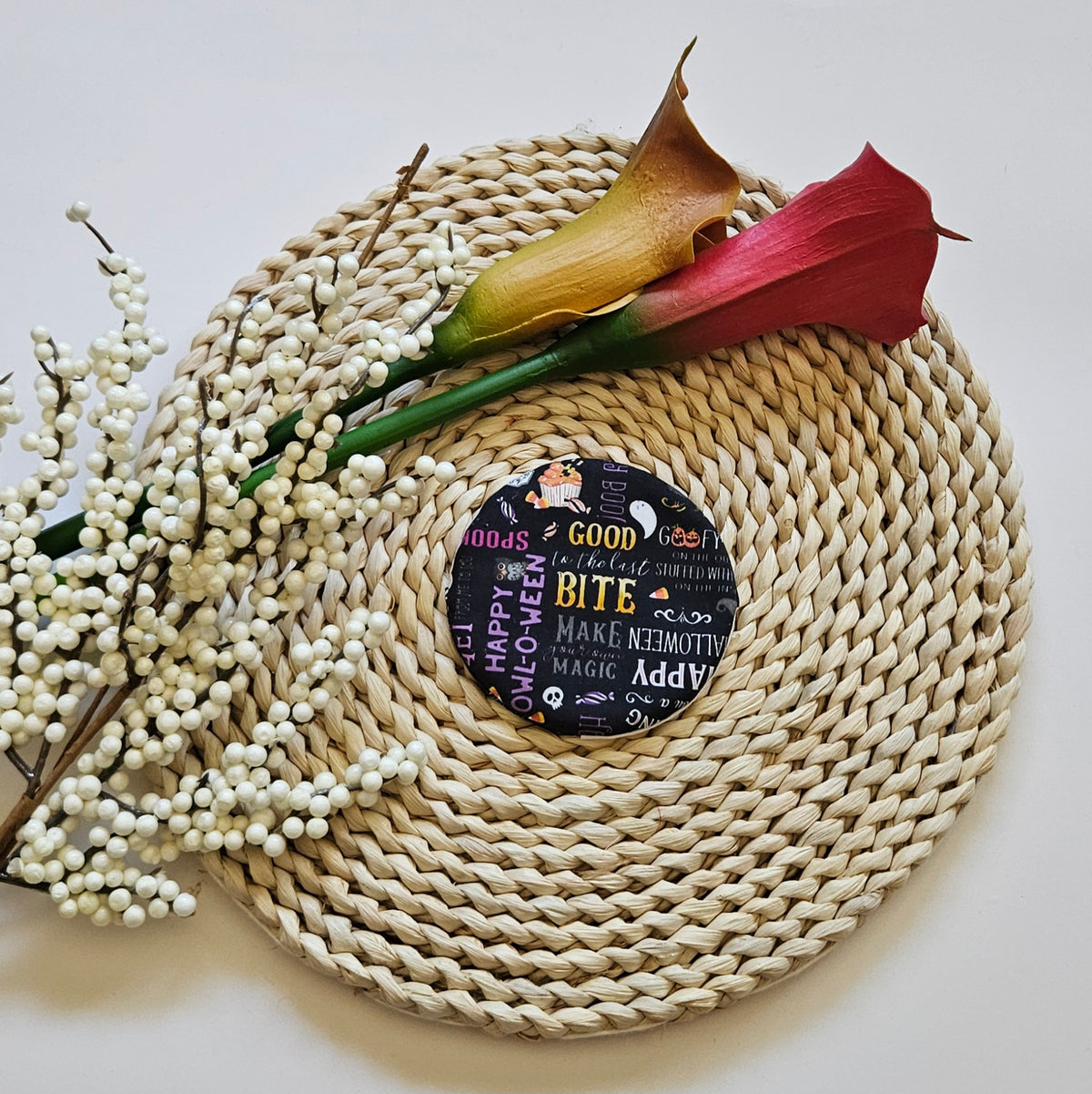Spooky Halloween Words Collage WIne Glass Coaster