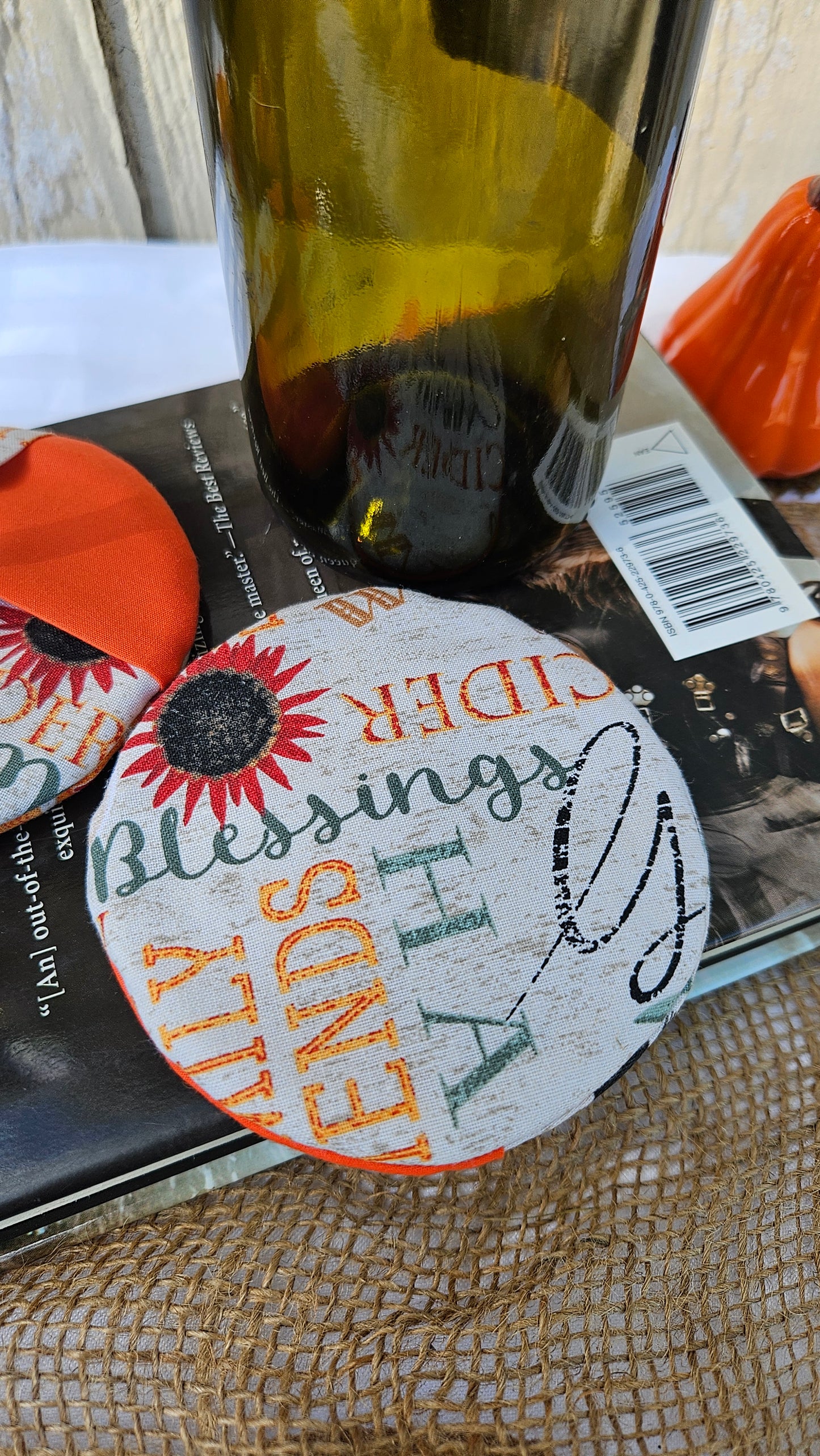 Autumn Words Collage WIne Glass Coaster