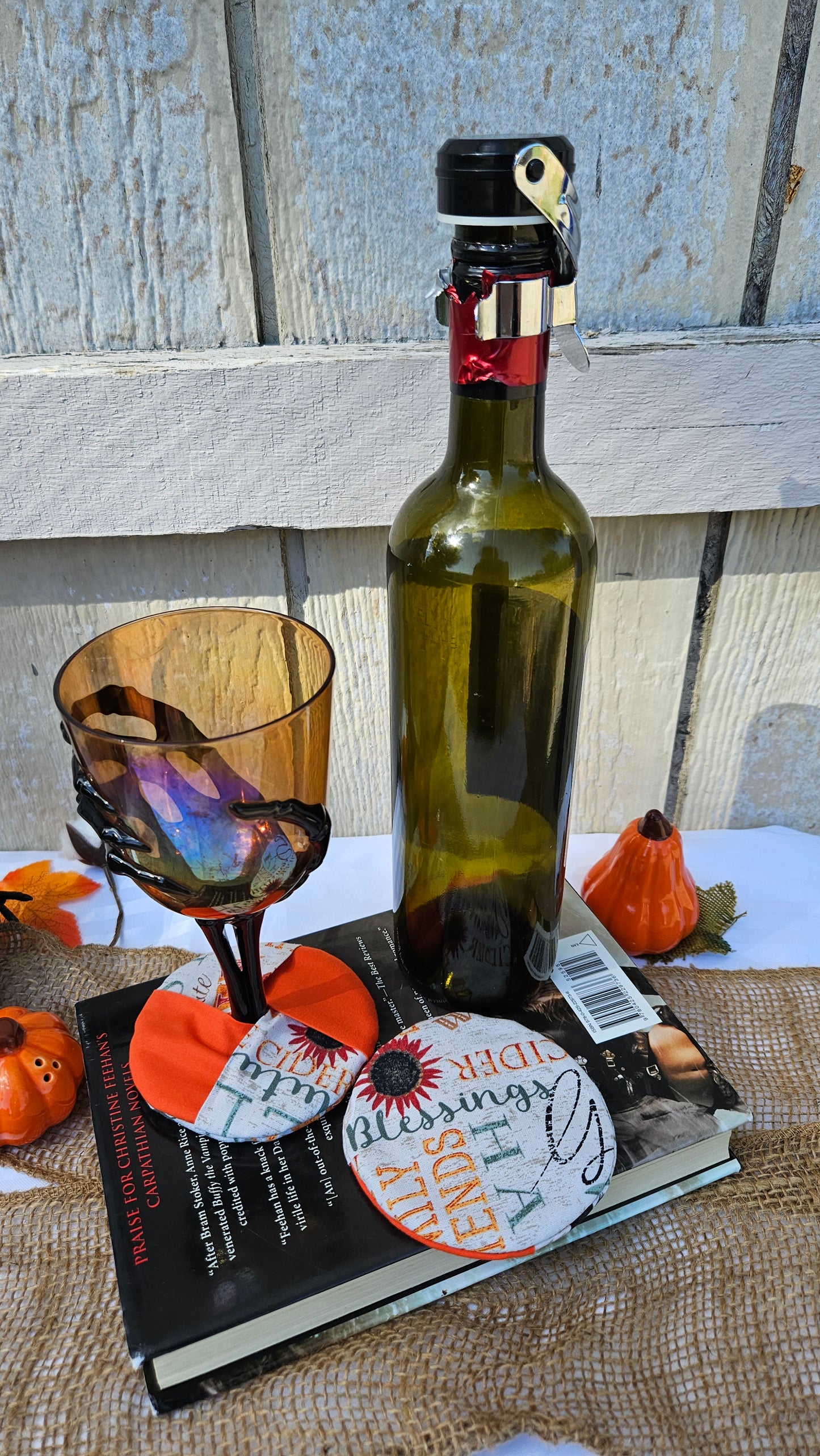 Autumn Words Collage WIne Glass Coaster