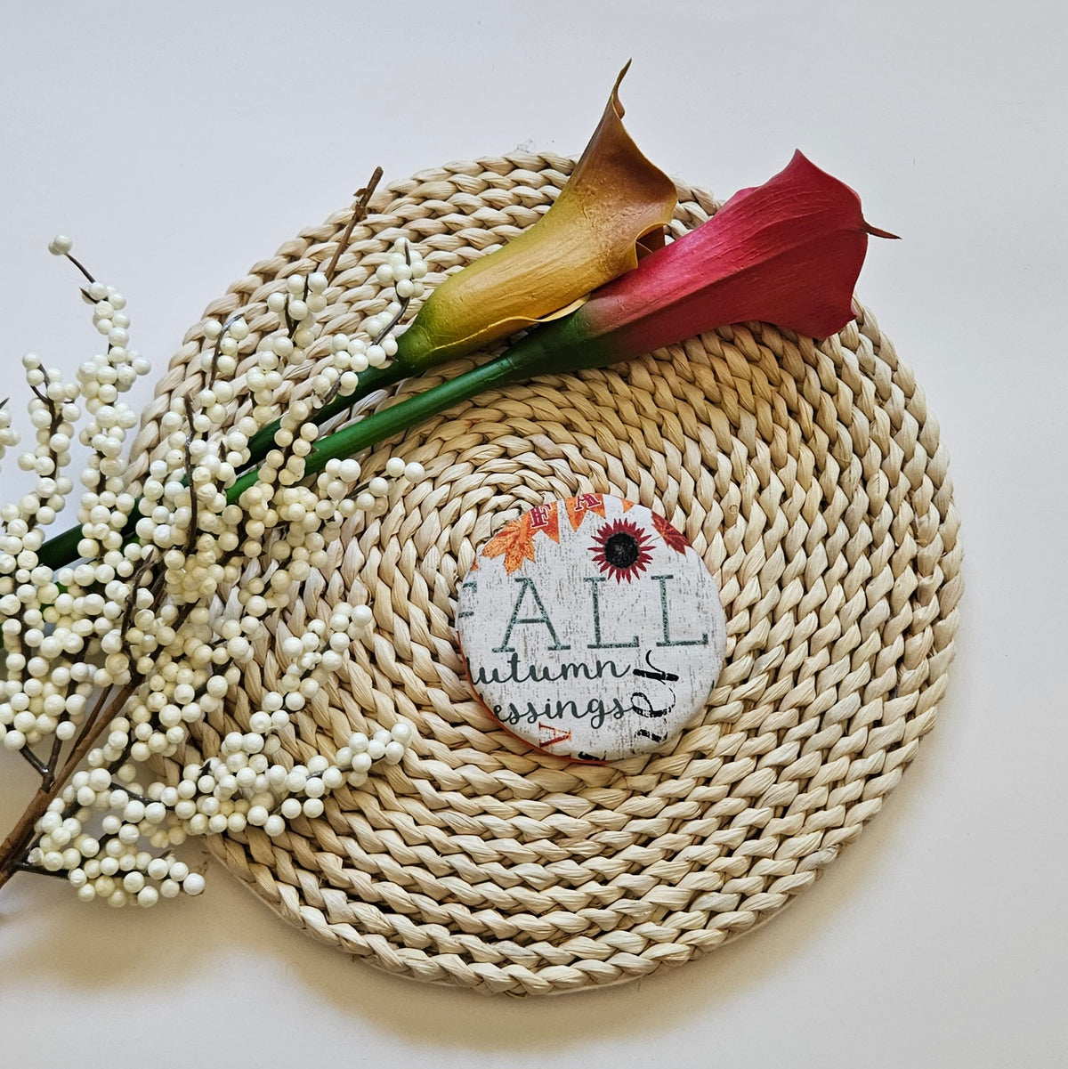 Autumn Words Collage WIne Glass Coaster
