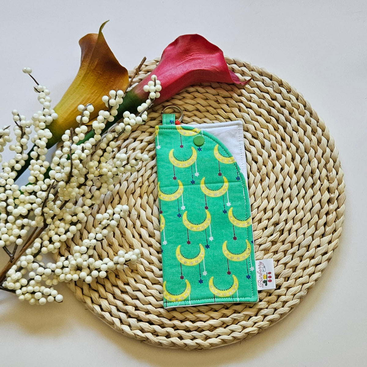 "Moon and Falling Stars" Reading glasses Fabric Cases with keychain loop