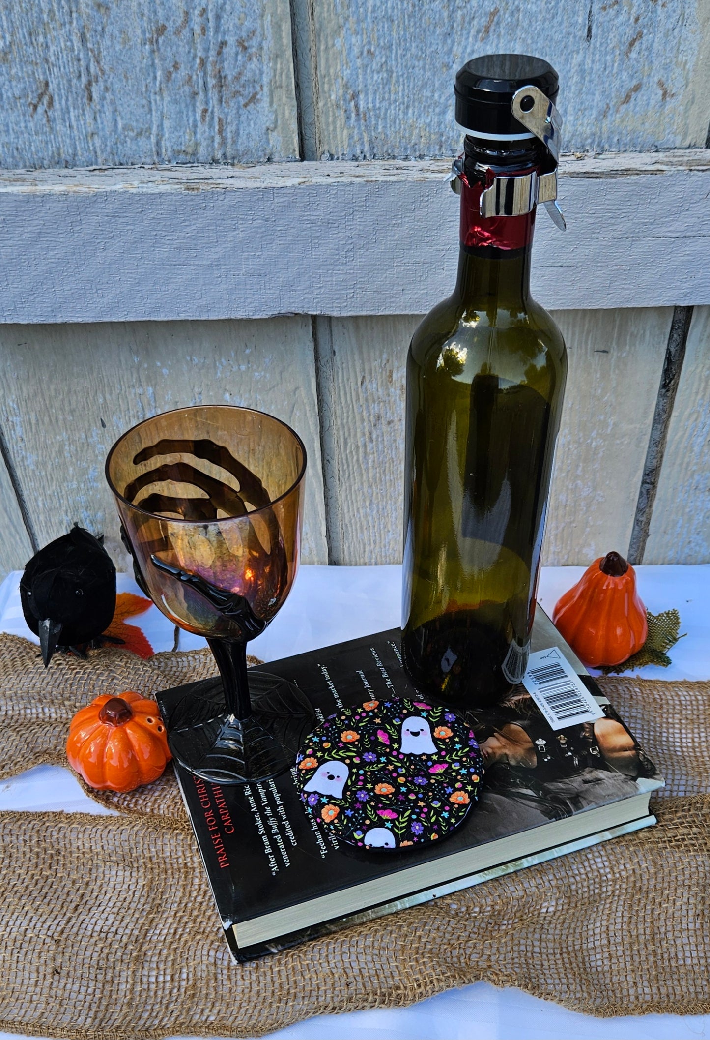 Autumn Garden Ghosts WIne Glass Coaster
