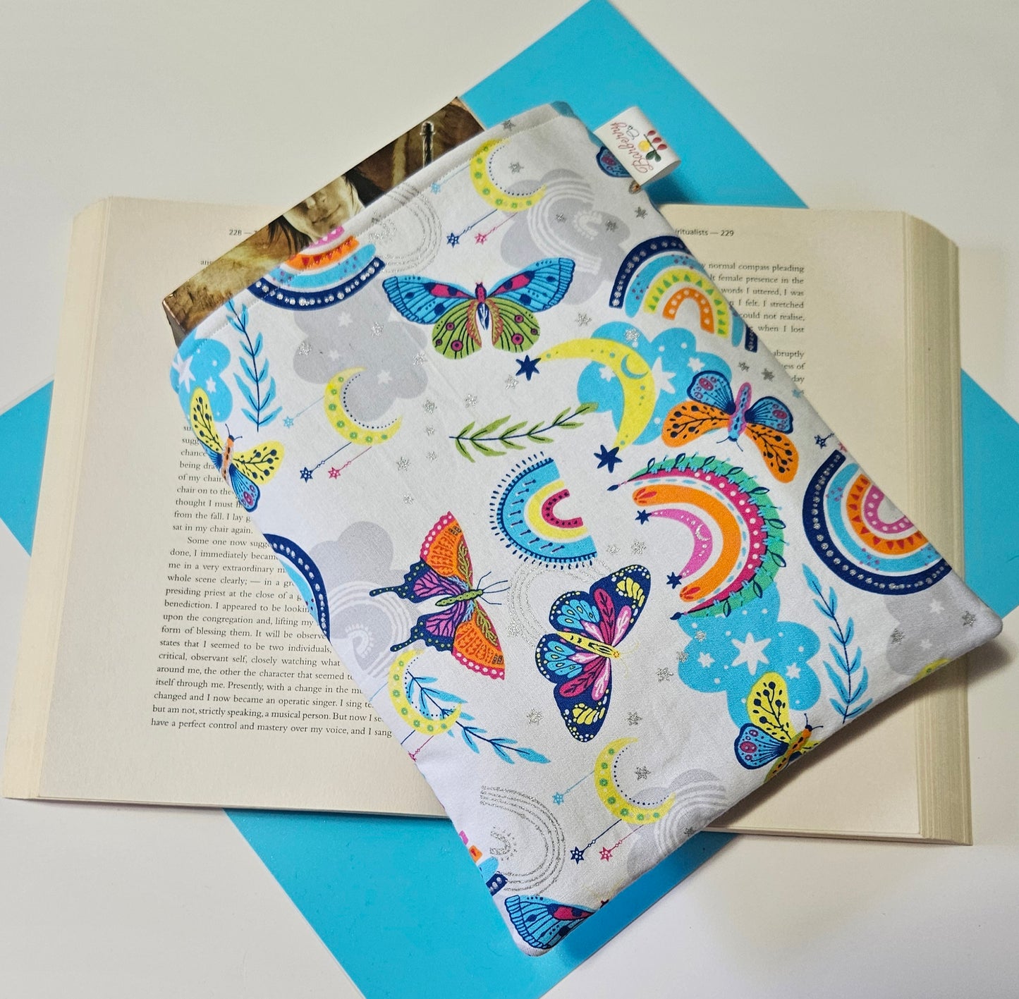 White Butterfly and Rainbows Book Sleeve for book lovers