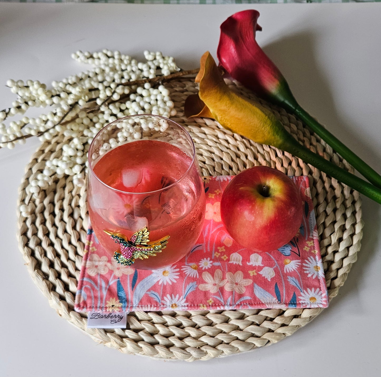 Pink Florals Mug Rug Coaster