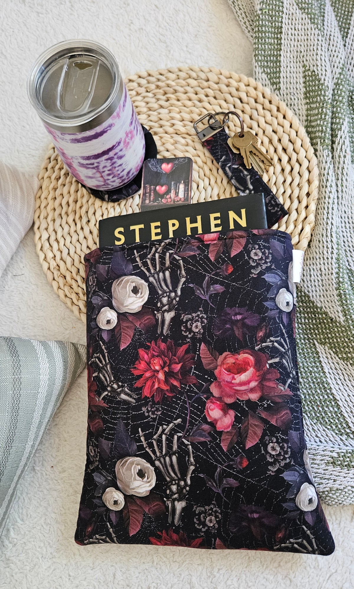 Dark Academia Reader's Bundle, books sleeve, wine glass coaster, Wristlet keychain, bookmark